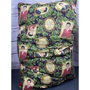 Vtg Handmade Home Decor Accent Pillow 32x22” Elvis Christmas Theme Print Fabric